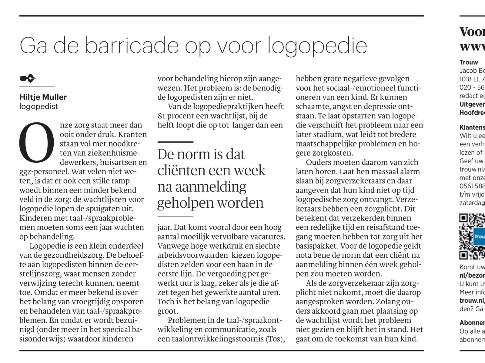 Nieuwsbericht: Onee, er zijn te weinig logopedisten